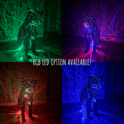 3D Metal Sitting Cat Sculpture with RGB LED Option