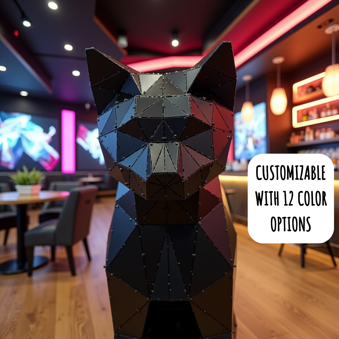 3D Metal Sitting Cat Sculpture with RGB LED Option