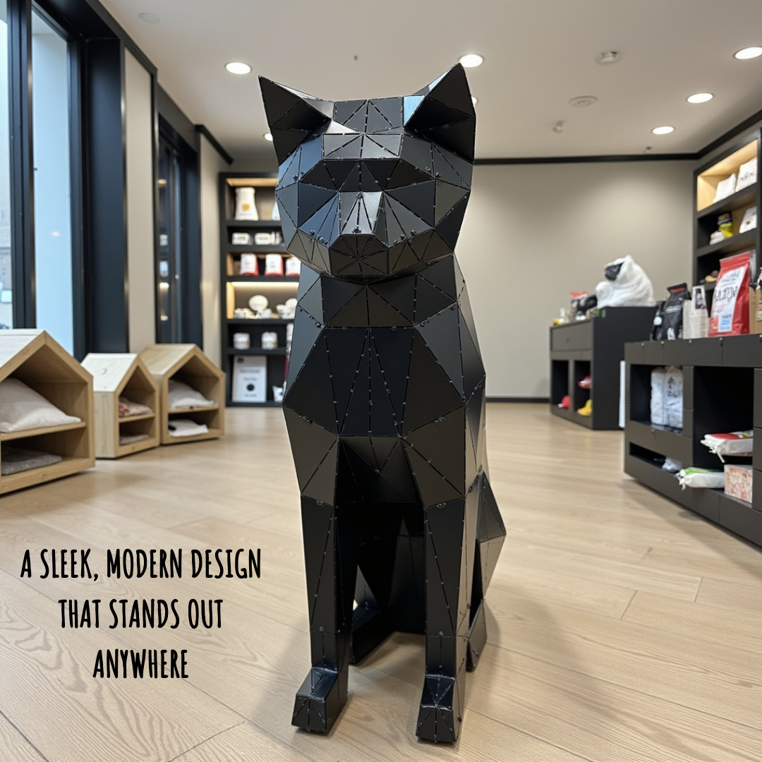 3D Metal Sitting Cat Sculpture with RGB LED Option