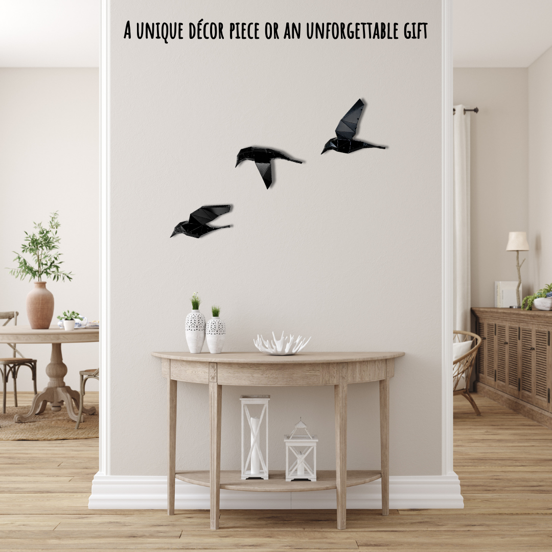 3 Flying Birds Metal Wall Art - Elegant 3D Home Decor