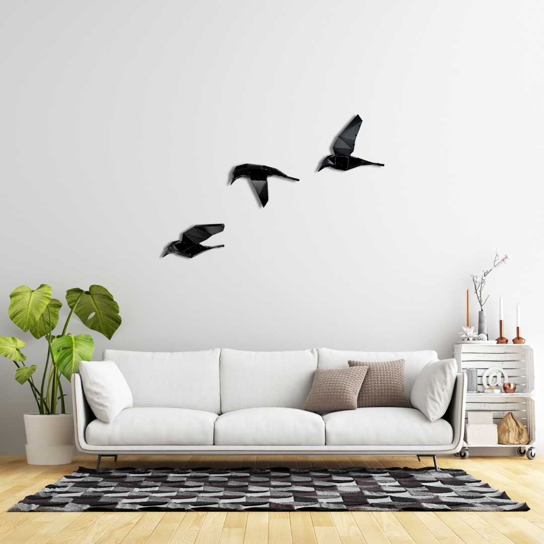 3 Flying Birds Metal Wall Art - Elegant 3D Home Decor