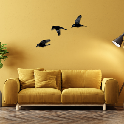 3 Flying Birds Metal Wall Art - Elegant 3D Home Decor