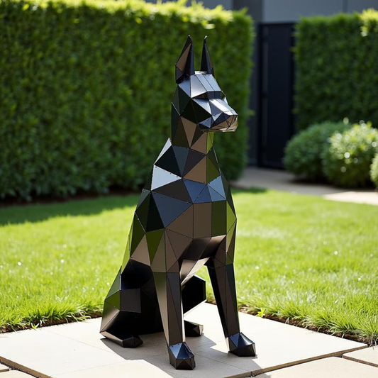 3D Metal Sitting Doberman Sculpture - Bold Indoor & Outdoor Decor