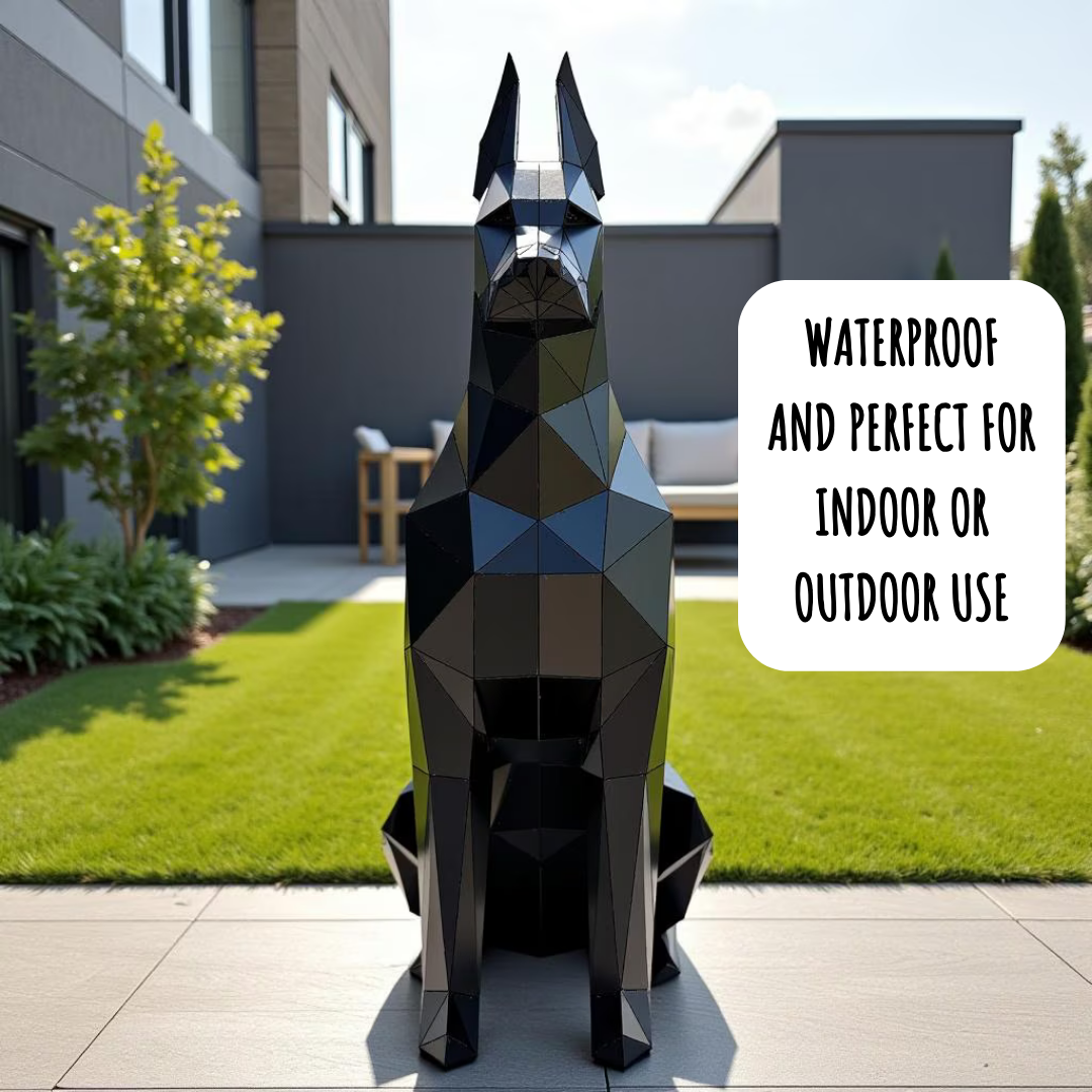 3D Metal Sitting Doberman Sculpture - Bold Indoor & Outdoor Decor