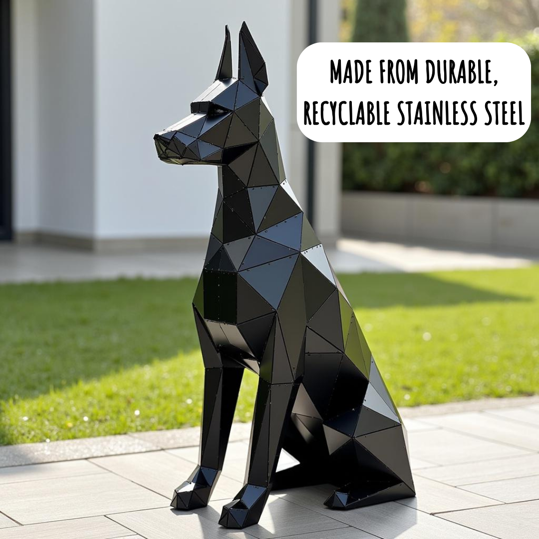 3D Metal Sitting Doberman Sculpture - Bold Indoor & Outdoor Decor