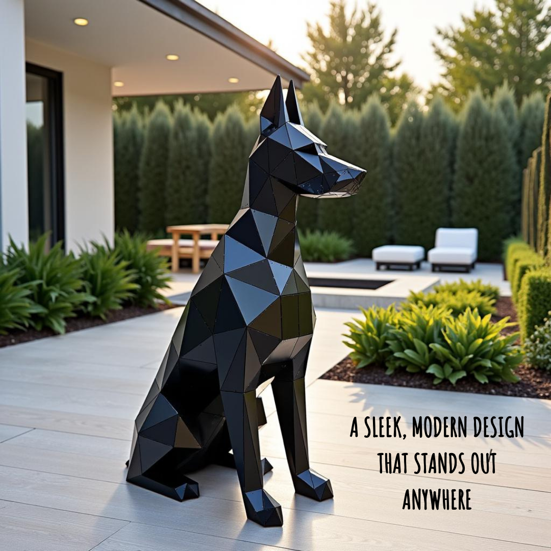 3D Metal Sitting Doberman Sculpture - Bold Indoor & Outdoor Decor