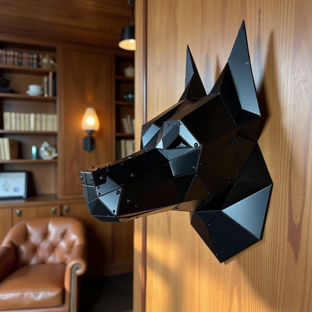 Doberman Head Metal Wall Art – Handmade 3D Wall Art and Sculpture for Modern Home Decor