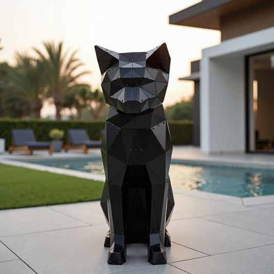 3D Metal Sitting Cat Sculpture with RGB LED Option